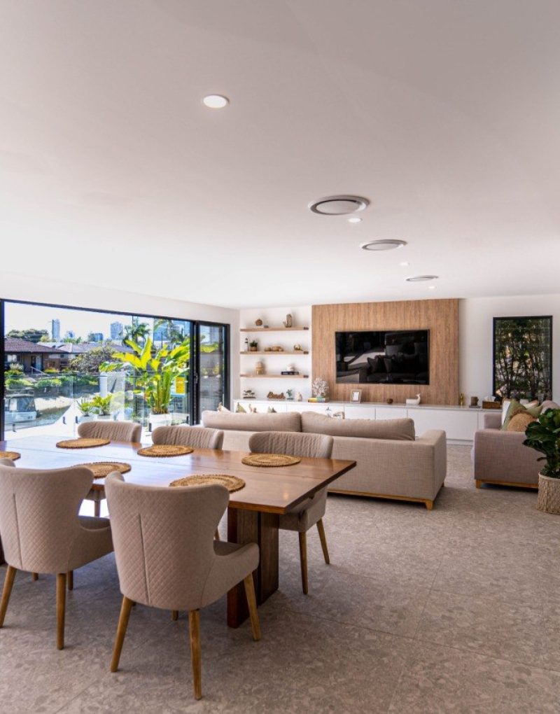 Open plan kitchen and living renovation with outdoor access